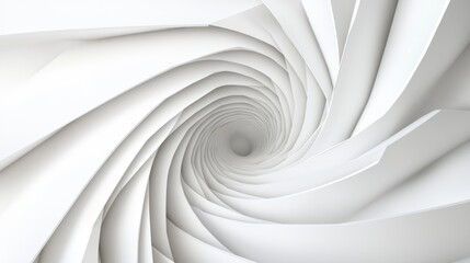 An abstract spiral design with a clean white aesthetic, creating a sense of depth and movement.