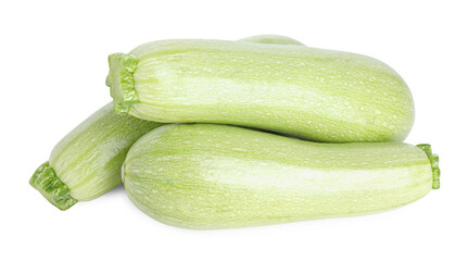 Many fresh ripe zucchinis isolated on white