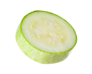 One piece of fresh zucchini isolated on white