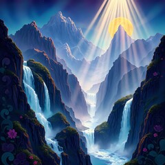 Mountain Majesty Under a Full Moon