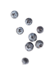 Many fresh ripe blueberries isolated on white