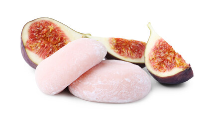 Delicious strawberry mochi and figs isolated on white