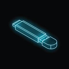 Neon usb flash drive glowing on a black background, great for technology and data storage concepts