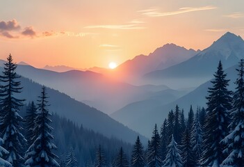 Obraz premium Winter Dawn Over Snow-Capped Mountains