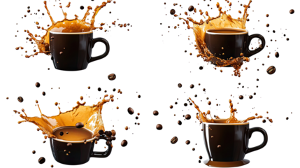 Dynamic Coffee Splash Collection on Clear Background Generative AI
