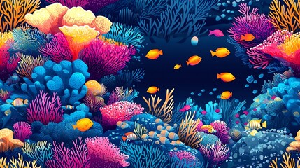Obraz premium Explore the vibrant underwater world filled with colorful corals and exotic fish against a stunning ocean background