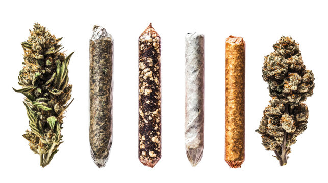 Selection of Marijuana Blunts Displayed on a Transparent Background Generative AI