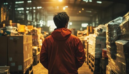Fototapeta premium A photograph of a warehouse manager addressing logistics workers, Supervision, Engaged and instructive