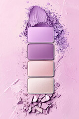 Cosmetics. Pastel color swatches light pink of blushes and eyeshadow