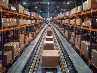 A wideangle shot of crossdocking activities with synchronized movements, CrossDocking, Efficient and busy