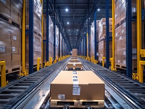 A wideangle shot of crossdocking activities with synchronized movements, CrossDocking, Efficient and busy