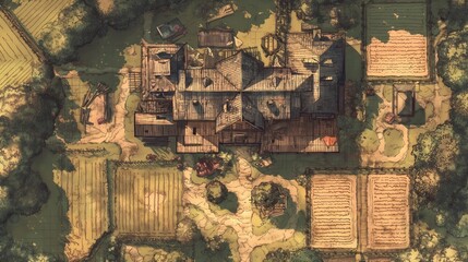 Rural Countryside Estate Houses Buildings Tabletop RPG Map, Fantasy Roleplaying Dungeon Battlemap, Adventure Games Encounters, Farmhouses Farm Town Gaming Design, TTRPG Buildings Architecture Concept