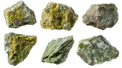 Moss-covered Rocks Collection Displayed on a Transparent Background Generative AI