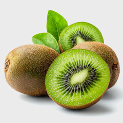Fototapeta premium Bright and vibrant kiwi slices displayed against a white background, showcasing the natural beauty and freshness of this tropical fruit perfect for healthy dishes.