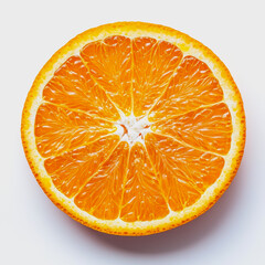 A fresh orange slice on a clean white background, showcasing vibrant color and texture. Perfect for food-related projects, recipes, or health themes.