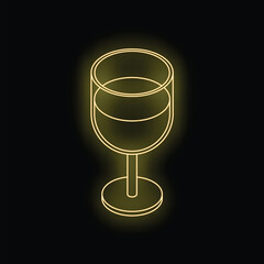 Glowing neon yellow wine glass sign is standing on a black background