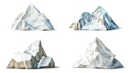 Four Realistic Mountain Models With Transparent Background Generative AI