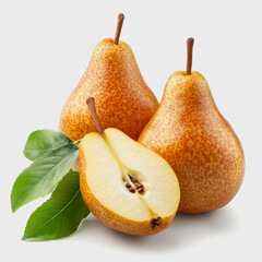 A beautiful arrangement of fresh pears, showcasing their vibrant colors and natural texture on a clean white background, perfect for food-related projects.