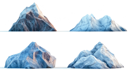 Four Mountain Models on Transparent Background Generative AI
