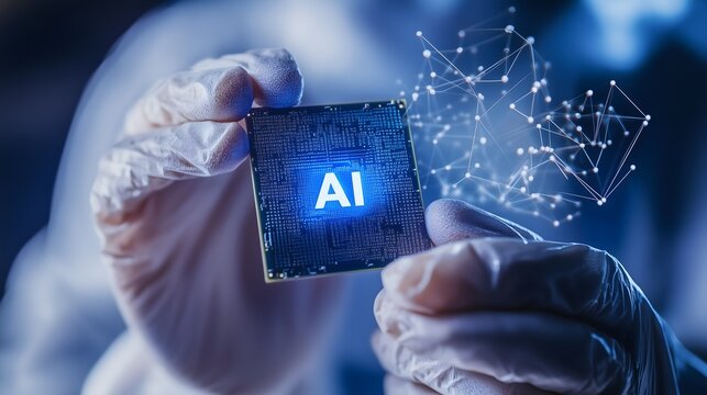 Scientist Holding AI Microchip in Laboratory, Showcasing Advanced Artificial Intelligence Technology_6
