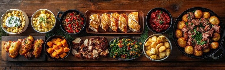 Christmas festive dinner table with roast chicken and vegetables