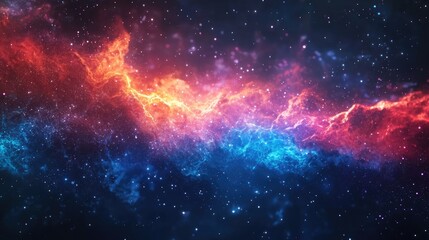 Naklejka premium A cosmic nebula with swirling colors of red, orange, and blue.