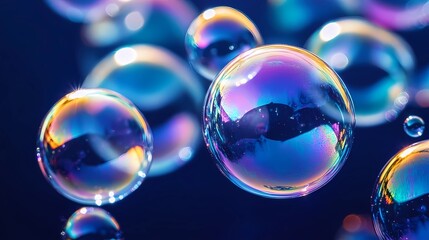 Naklejka premium Abstract arrangement of transparent bubbles, soft colors blending harmoniously, capturing light reflections to evoke an ethereal, magical aesthetic for unique backgrounds