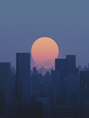 Urban Solitude: A Minimalist Cityscape Capturing Introspection in Midnight Blue and Dawn