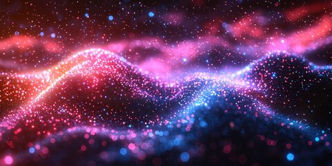 Abstract  Wave of Pink and Blue Bokeh Lights on Black Background