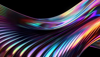  3d render of abstract futuristic background with chrome metal curves, holographic gradient 