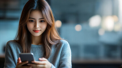 Explore the future of shopping as a savvy woman navigates IoT technology through her smartphone in a digital world.