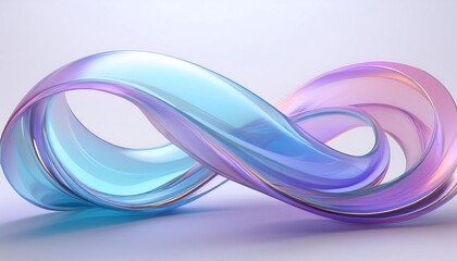  3d render of colorful glass ribbon in white background, soft blue and purple gradient,
