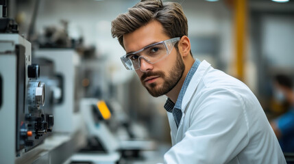 An inspector utilizes advanced digital tools to ensure precise product measurements on a clean factory floor.