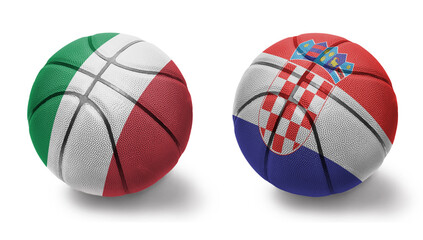 basketball balls with the national flags of croatia and italy on the white background.