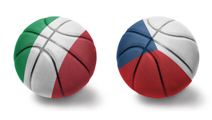 basketball balls with the national flags of czech republic and italy on the white background.