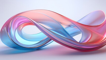 Naklejka premium 3d render of colorful glass ribbon in white background, soft blue and red gradient