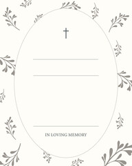 Obraz premium Funeral vector card. Empty card. Digital Funeral Announcement Invitation Template in vector Illustrator. Cross in the centre 