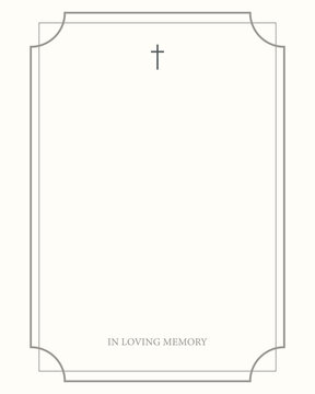 Funeral vector card. Empty card. Digital Funeral Announcement Invitation Template in vector Illustrator. Cross
