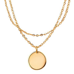 Layered gold chains with pendant. Isolated white background. PNG format