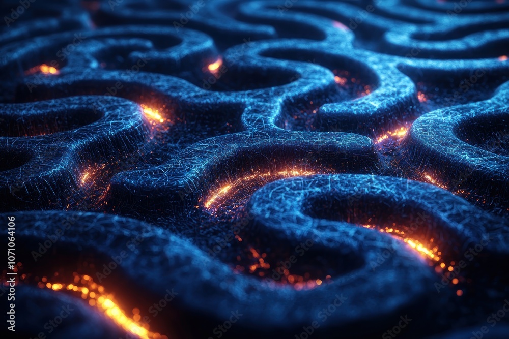 Aufkleber abstract blue and orange pattern with glowing lines