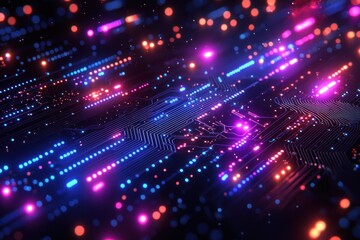 Obraz premium Abstract Neon Lights on a Circuit Board