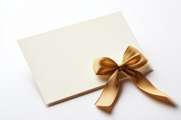 Fototapeta premium A blank gift card adorned with a luxurious golden ribbon bow perfect for any occasion