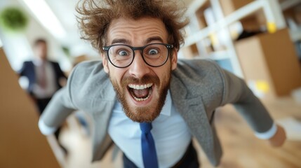 Obraz premium Real estate agents in a hectic office environment rush to secure deals during a busy market period, destruction of life, depression