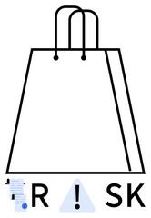 Shopping bag with letters R SK and exclamation mark inside triangle. Documents with checkmarks on left and right. Ideal for business, finance, safety, online shopping, compliance, insurance
