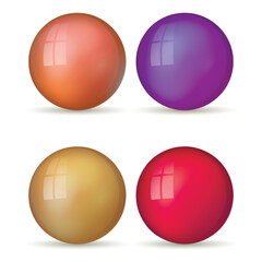 Set with glass colorful balls. Glossy realistic ball, 3D abstract vector illustration highlighted on a white background. Big metal bubble with shadow