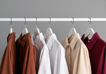 Modern shirts in different colors on hangers 