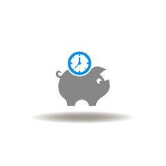 Vector illustration of piggy bank with depositing clock. Symbol of investing during. Icon of invest to time.