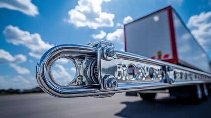 Obraz premium Close-up of trailer coupling device on trailer for transportation and towing safety