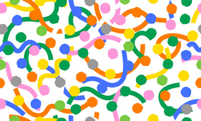 Colorful circle doodle seamless pattern. Seamless hand drawn pattern with colorful dots. Vector brush strokes design elements. Perfect for wallpapers, pattern fills, web page backgrounds, surface text