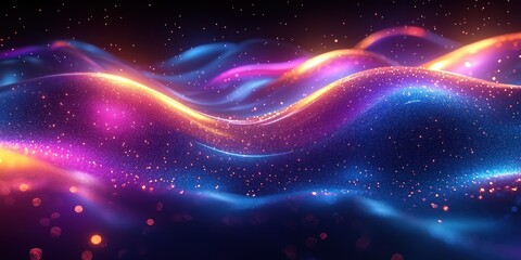 Obraz premium Abstract Cosmic Landscape with Glowing Waves and Sparkles